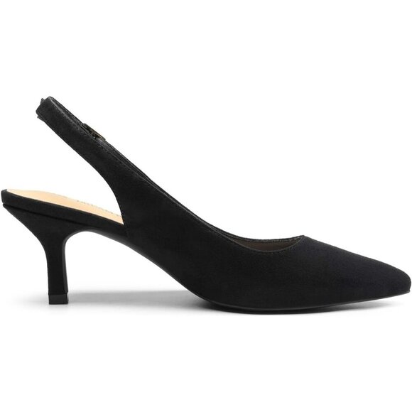 Dream Pairs Women Black-suede Faux Suede Pointed Toe Slingback Low Kitten Heels - Picture 2 of 7